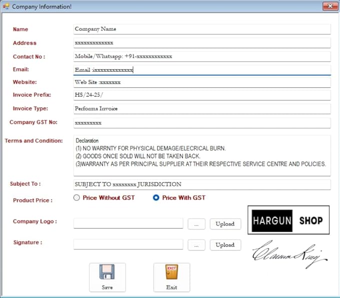 Hargun Shop Simple Invoice Software Free Download 